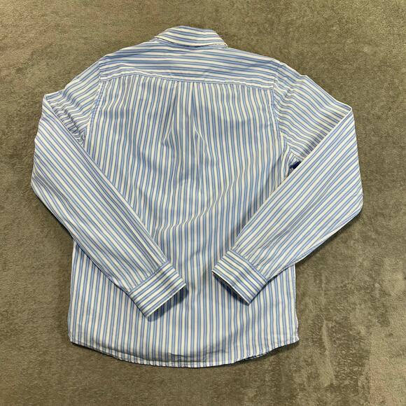 Abercrombie and Fitch Muscle Shirt Medium Blue & White Stripe Button Up Preppy - Picture 2 of 9